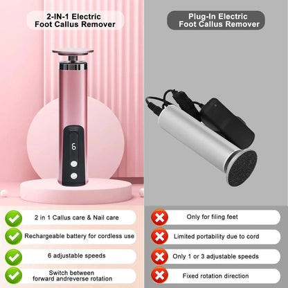 2-in-1 Electric Foot Callus Remover & Rechargeable Pedicure Tool