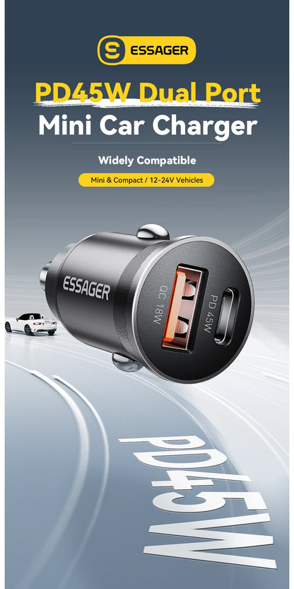 45W Dual Port Fast Car Charger - USB-C & USB-A PD Fast Charging Adapter