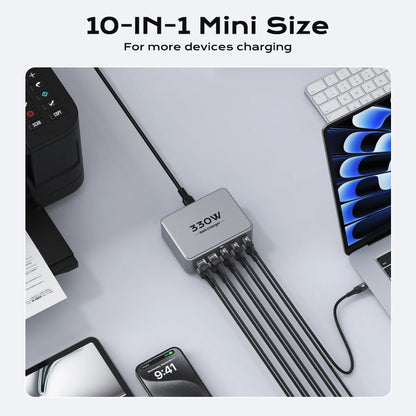 330W 10-Port GaN Fast Charging Station for Laptops, Phones & Tablets