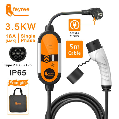 Portable 3.5KW Level 2 EV Charger - Type 2 Adjustable Charging Cable (5m)