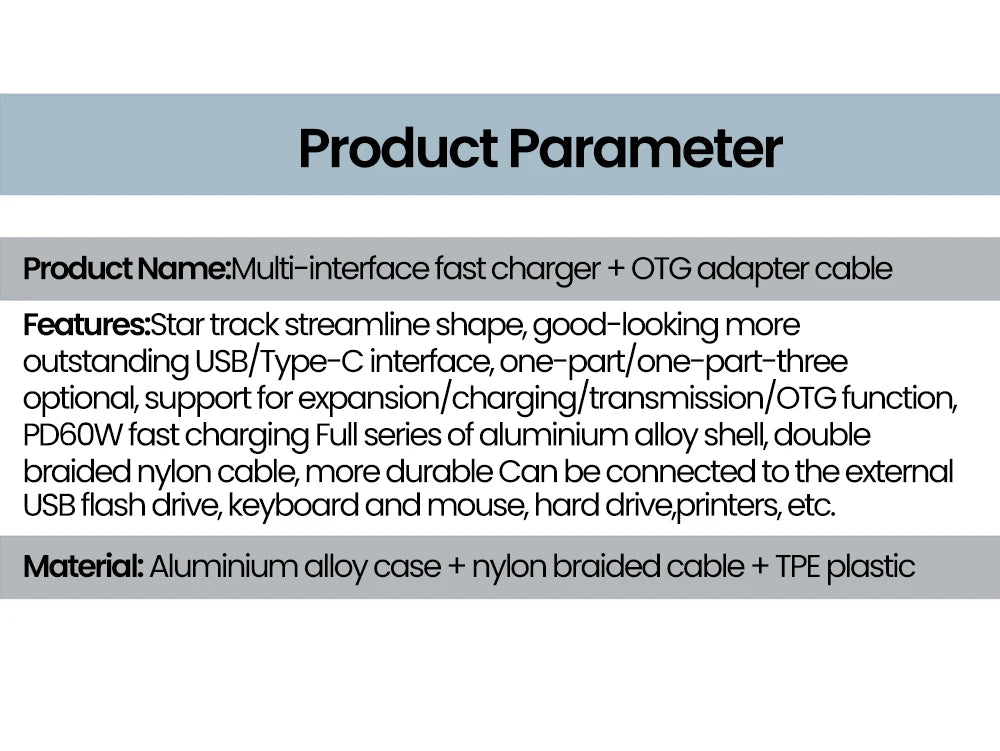 USB C Hub Splitter Adapter - 60W PD Fast Charging & Data Transfer Cable - 7