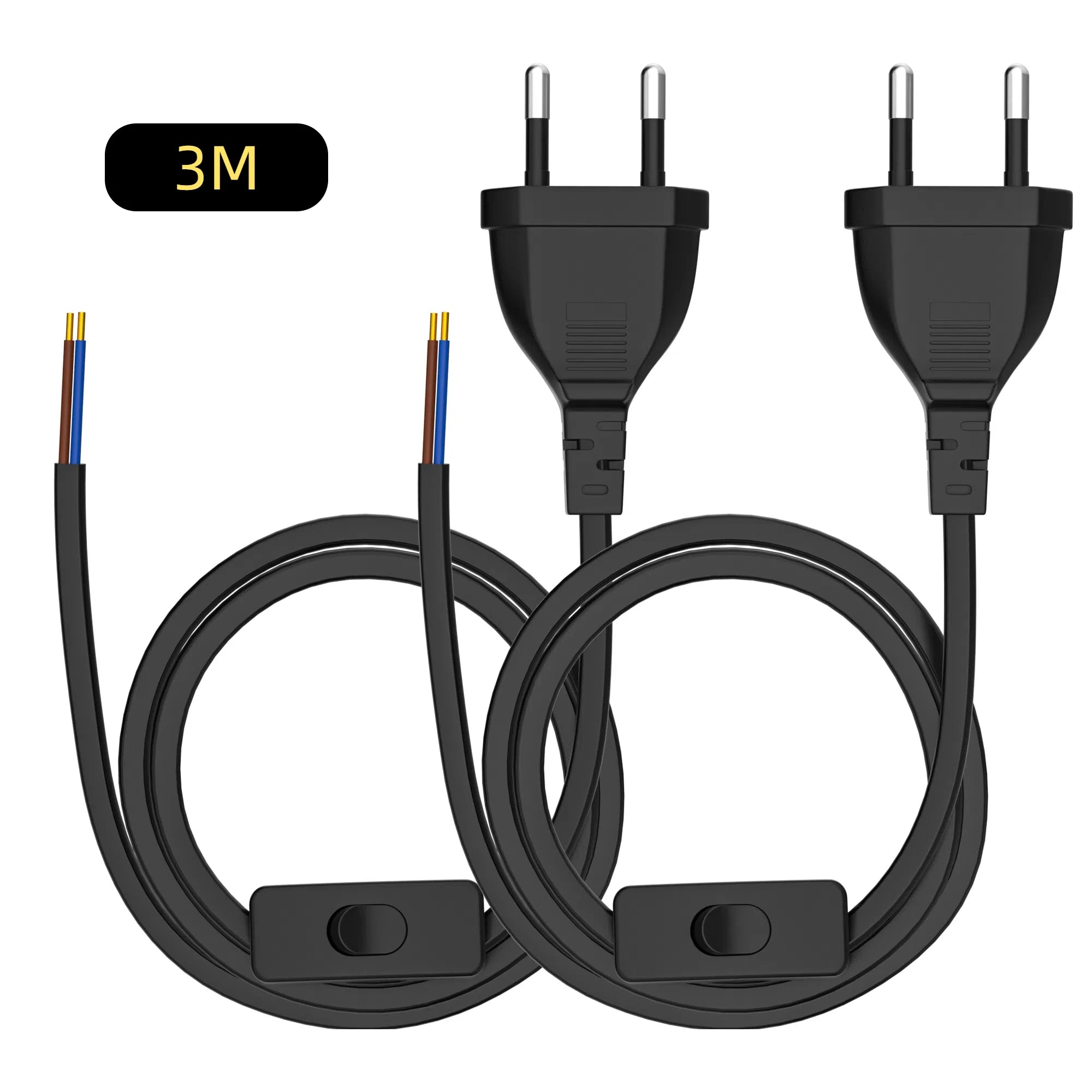 European Standard Power Cord with Switch - 2-Pin DIY Extension Cable - 18