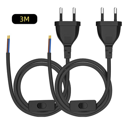 European Standard Power Cord with Switch - 2-Pin DIY Extension Cable