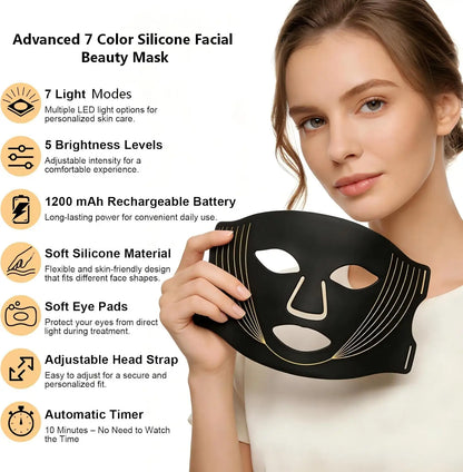 7-Color LED Facial Mask - Rechargeable Silicone Light Therapy Skin Care Device