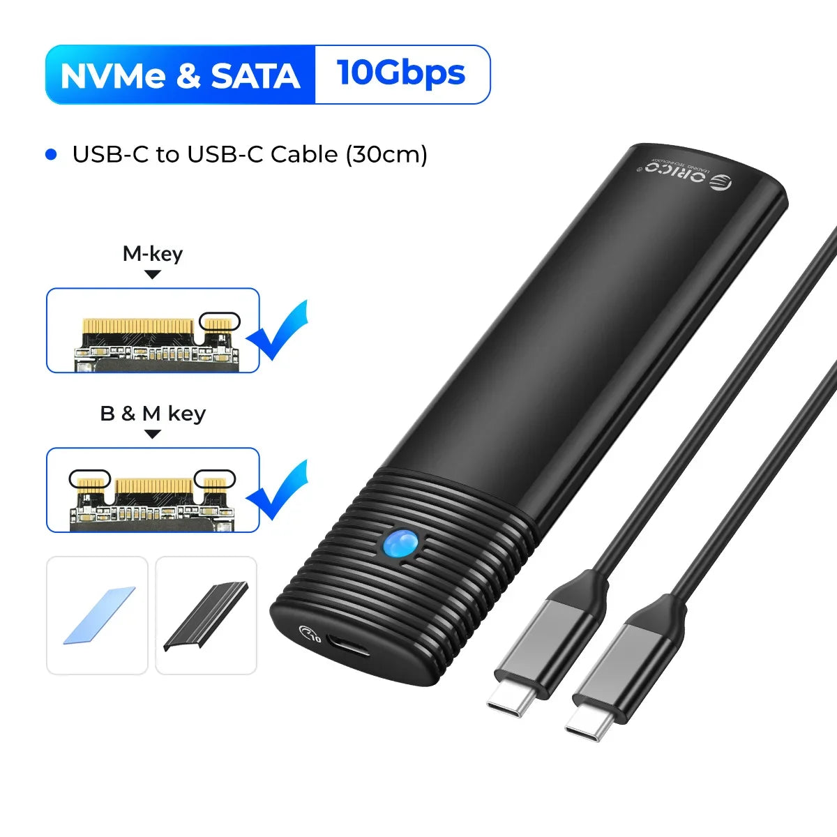 ORICO M.2 NVMe SATA SSD Enclosure Adapter USB 3.2 10Gbps Tool-Free Case - 23