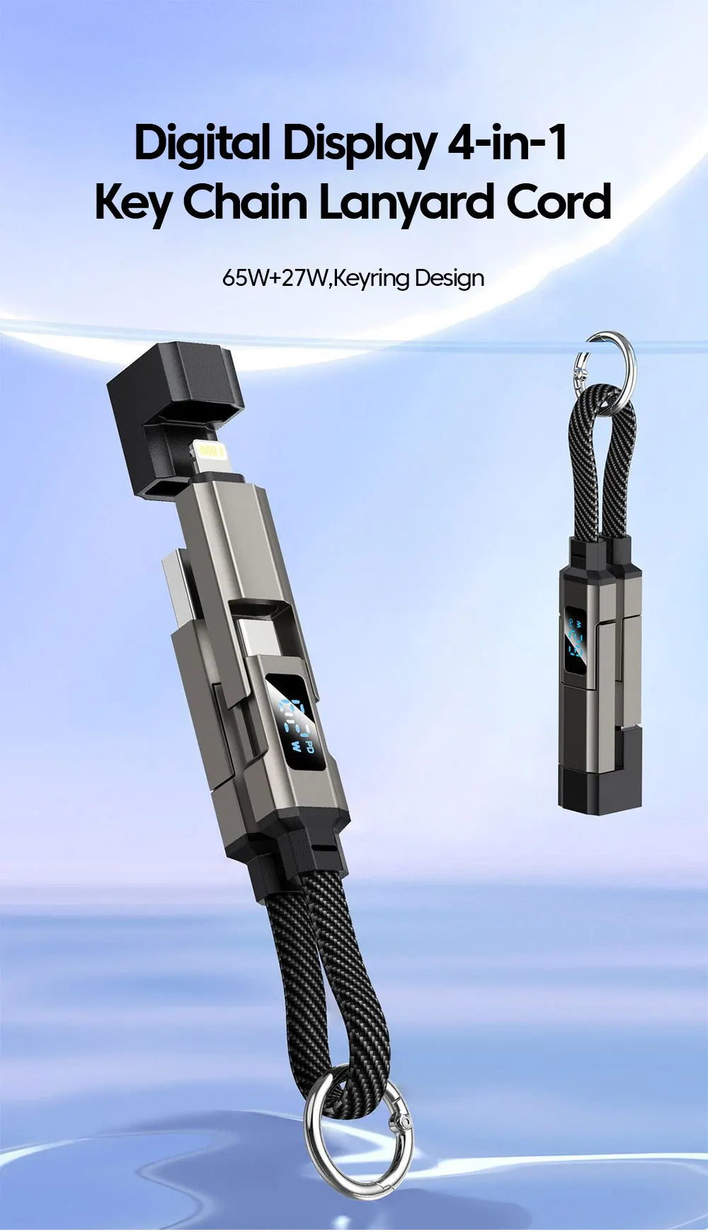 4-in-1 Fast Charging Cable with Digital Display - USB-C & Lightning Cord - 7