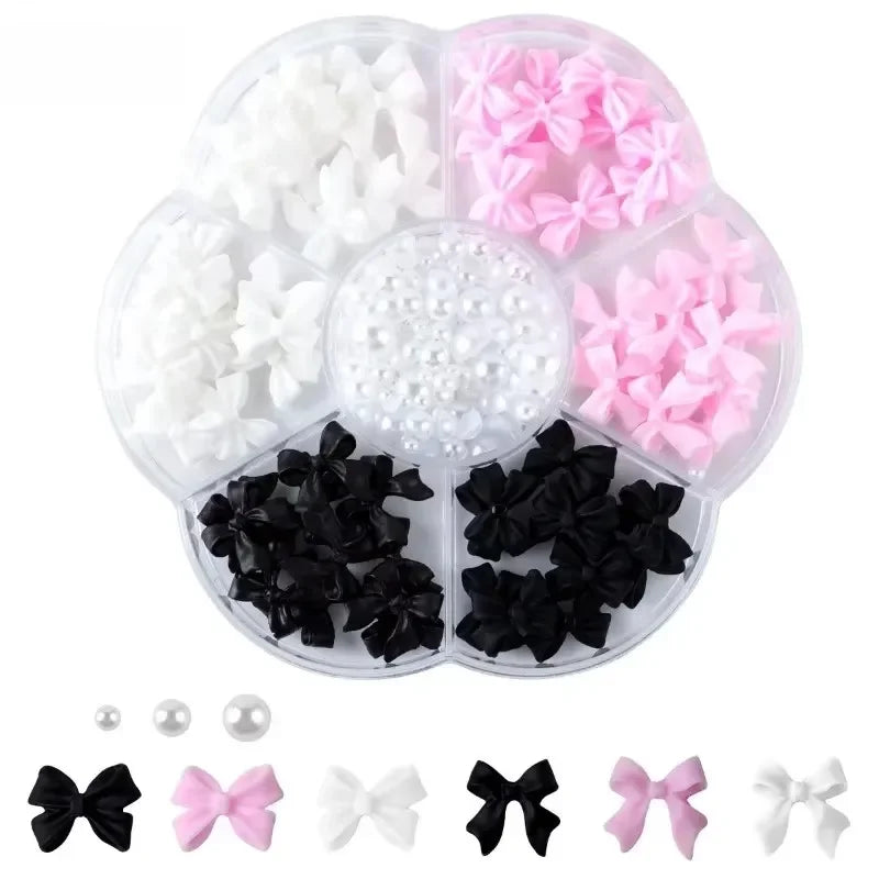 3D Mixed Nail Art Decoration Set - Acrylic Bows, Flowers & Pearl Charms