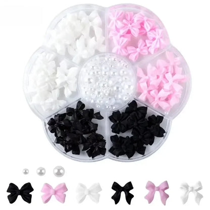 3D Mixed Nail Art Decoration Set - Acrylic Bows, Flowers & Pearl Charms