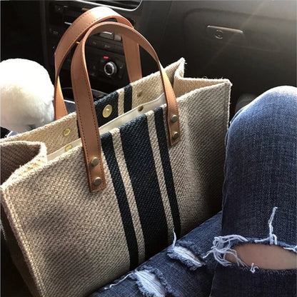 Luxury Striped Canvas Bucket Bag