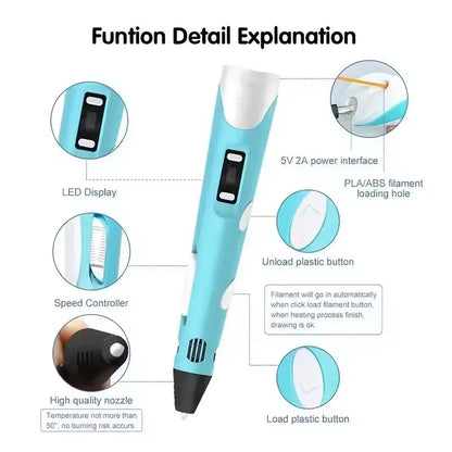 3D Printing Pen for Kids - Creative DIY Drawing Tool with LED Display & Temperature Control