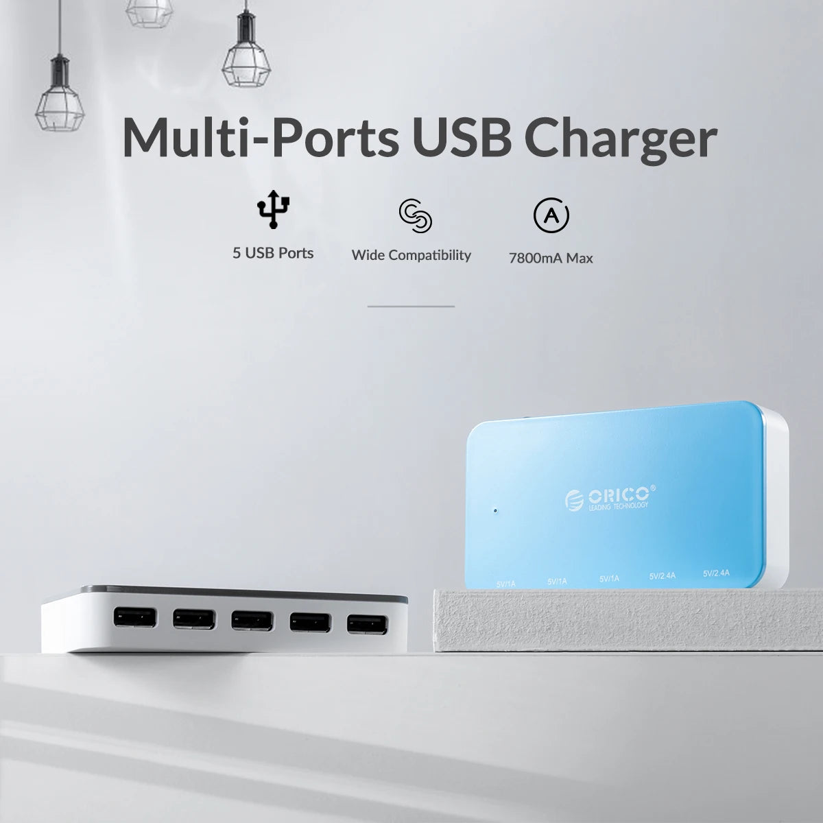 Multi-Port Desktop USB Charging Station - 5-Port Fast Home Office Hub - 20