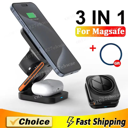 3-in-1 Foldable Magnetic Wireless Charging Station for Apple Devices