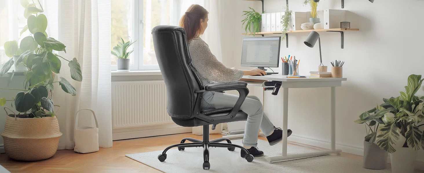 Ergonomic PU Leather Office Desk Chair with Flip-Up Arms & Lumbar Support - 10