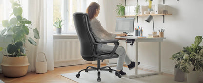 Ergonomic PU Leather Office Desk Chair with Flip-Up Arms & Lumbar Support