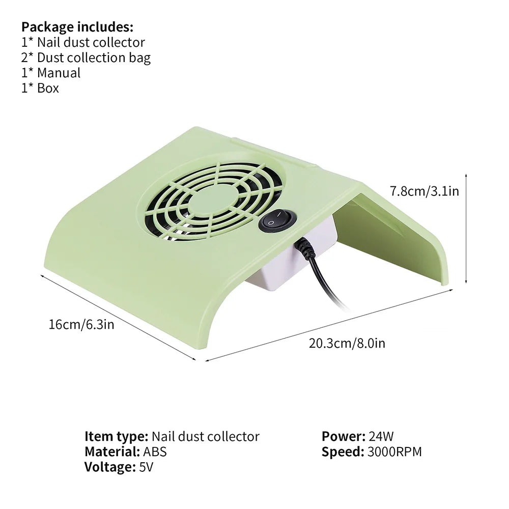 Portable USB Nail Dust Collector 24W Manicure Vacuum Extractor - 22