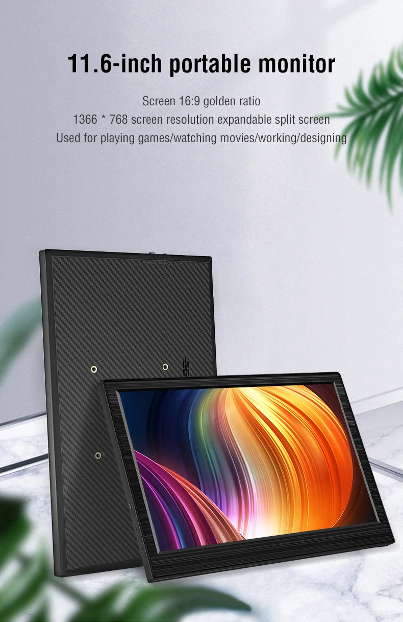 11.6" Portable Laptop Monitor - HDMI & Type-C External Travel Screen - 6
