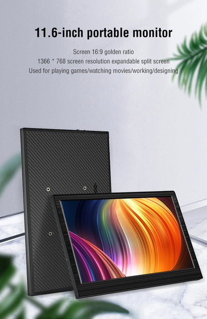 11.6" Portable Laptop Monitor - HDMI & Type-C External Travel Screen