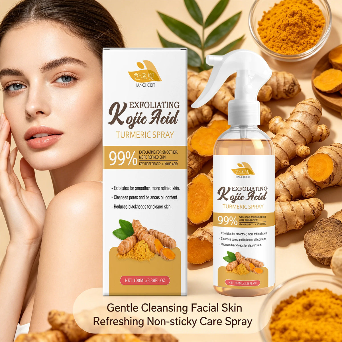 Kojic Acid Turmeric Exfoliating Facial Spray for Pore Cleansing & Brightening