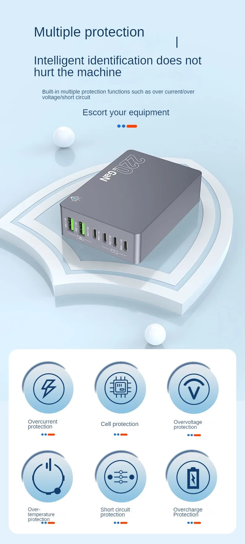 220W 6-Port GaN Desktop Fast Charger - PD USB-C & QC Charging Station - 14