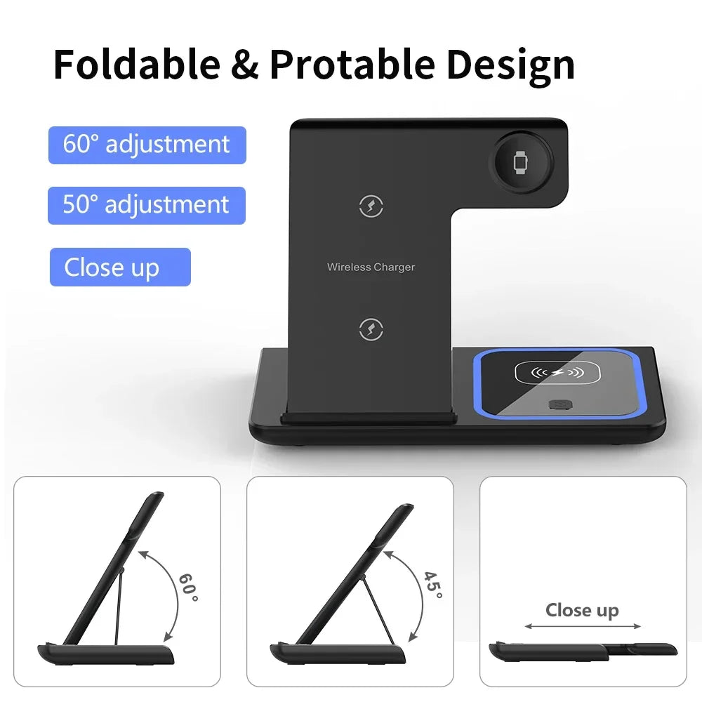 3-in-1 Foldable Wireless Charging Station for iPhone, Apple Watch & AirPods