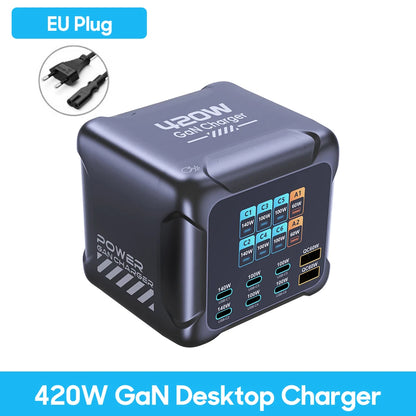 300W GaN 6-Port Desktop Fast Charger Station with Digital Display