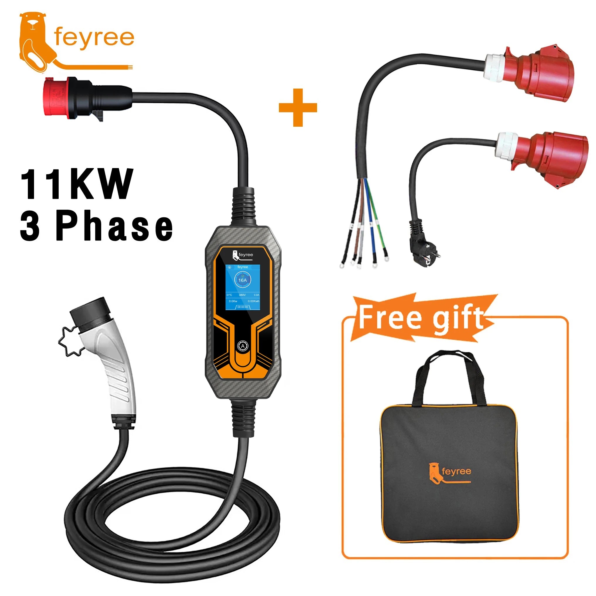 11KW Portable 3-Phase EV Charger Type 2 Adjustable Charging Box - 18