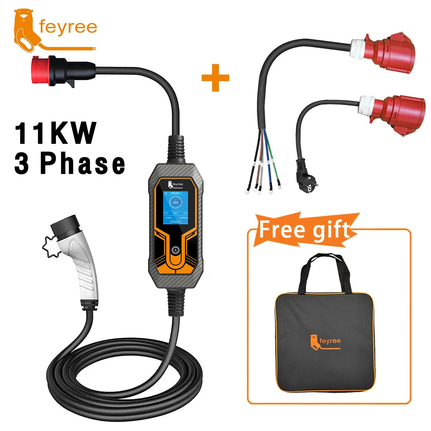 11KW Portable 3-Phase EV Charger Type 2 Adjustable Charging Box
