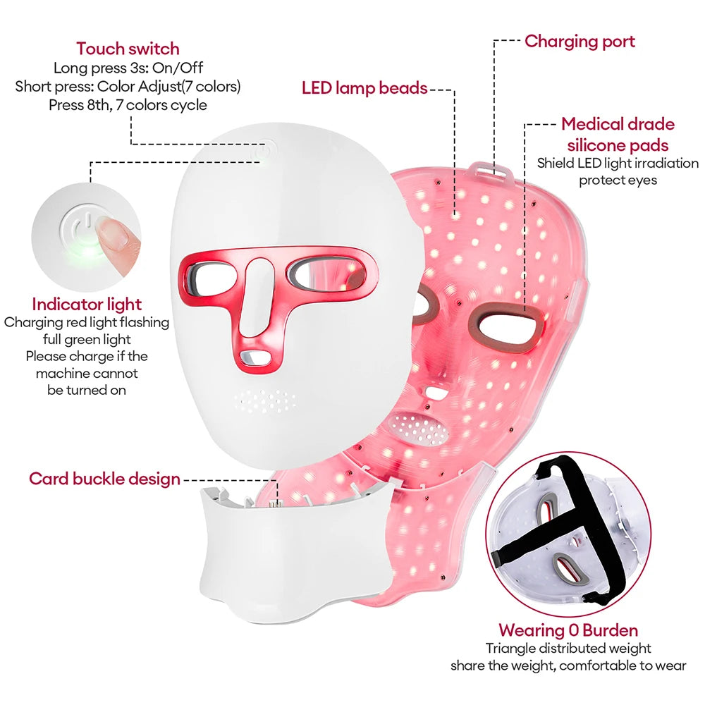 7 Color LED Face & Neck Mask - Anti-Aging Light Therapy