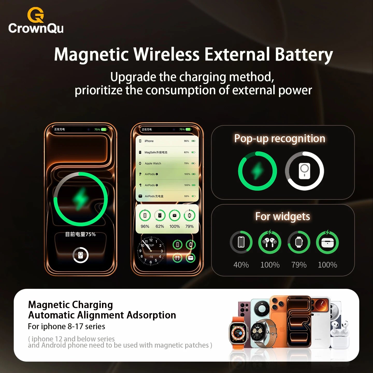 Magnetic Qi2.1 Wireless Power Bank 20W Fast Charger for iPhone & Watch - 4