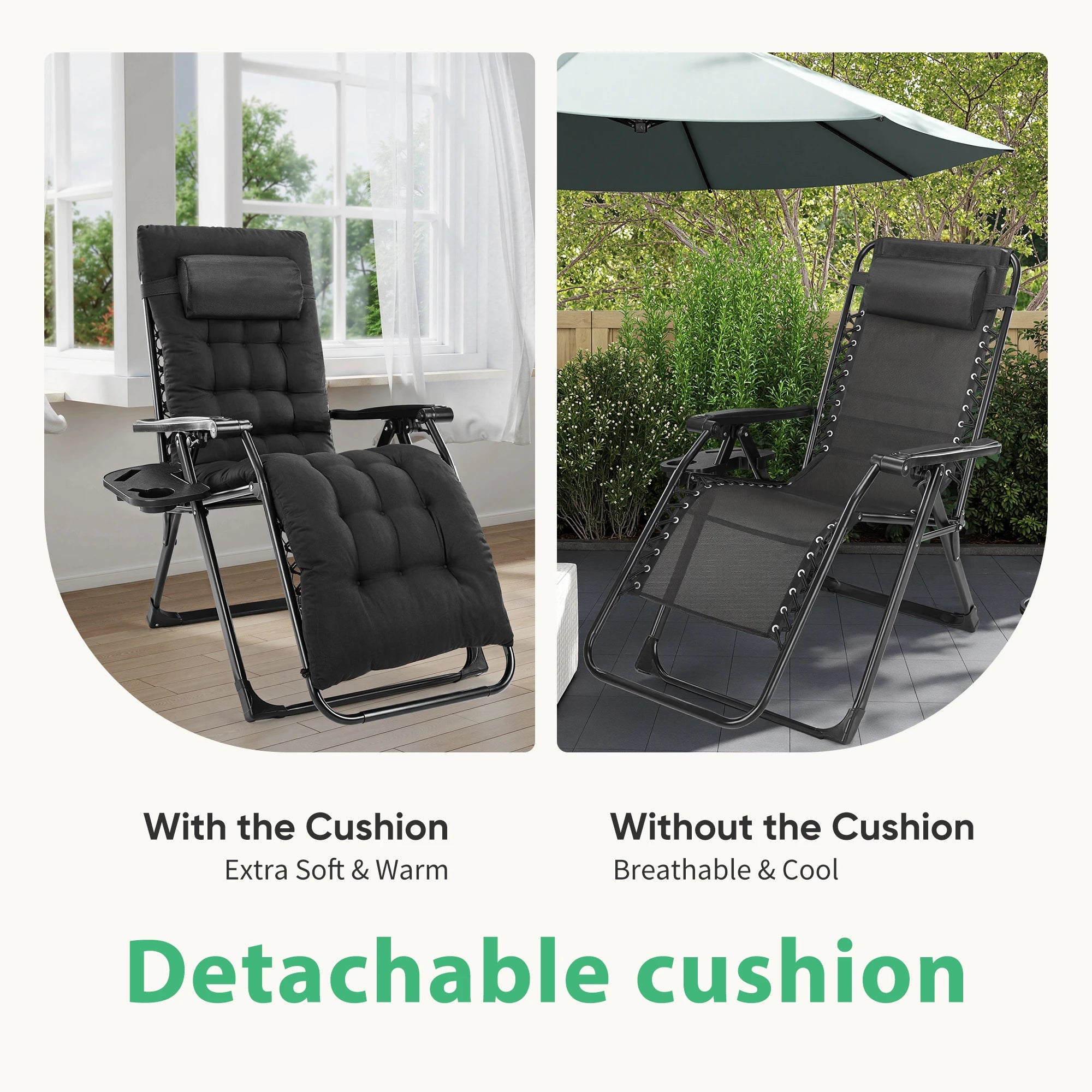 Zero Gravity Recliner Chair - Foldable Outdoor Patio Lounger with Cushion - 6