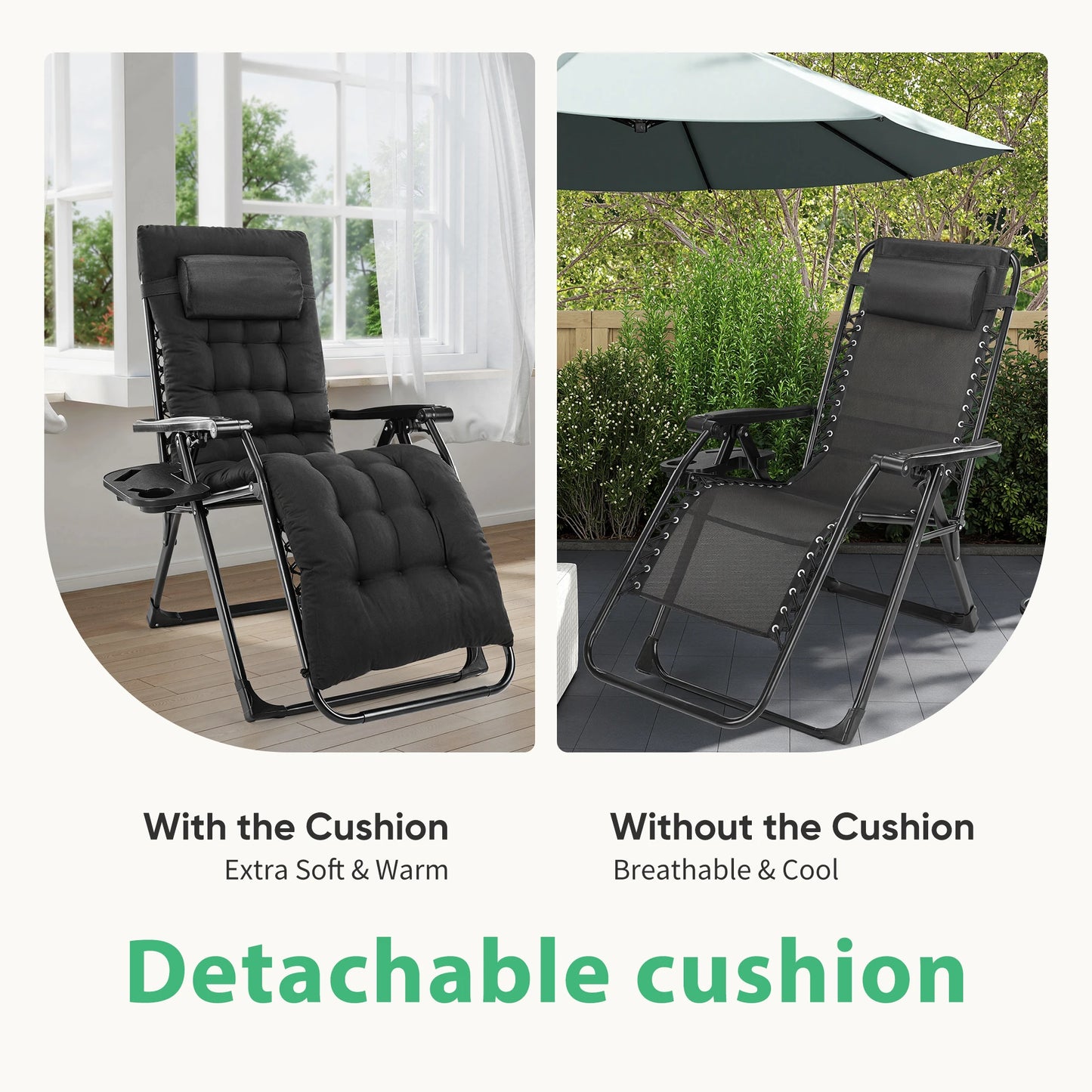 Zero Gravity Recliner Chair - Foldable Outdoor Patio Lounger with Cushion