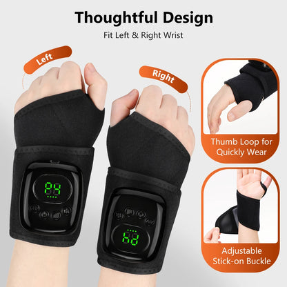 Cordless Air Compression Wrist Massager with Heat Therapy for Pain Relief