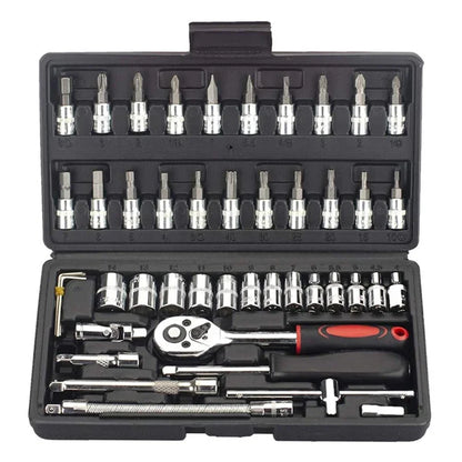 46-Piece 1/4" Drive Socket & Ratchet Wrench Set for Auto Repair & DIY