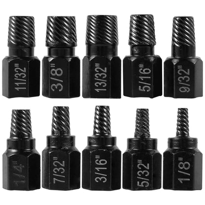 10-Piece Alloy Steel Screw Extractor Kit for Damaged Bolt & Stud Removal