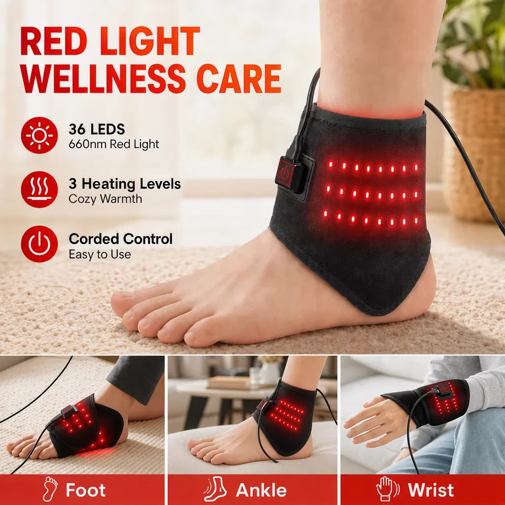 3-in-1 Red Light Therapy Wrap with Heating for Ankle, Wrist, and Foot Pain Relief - 1