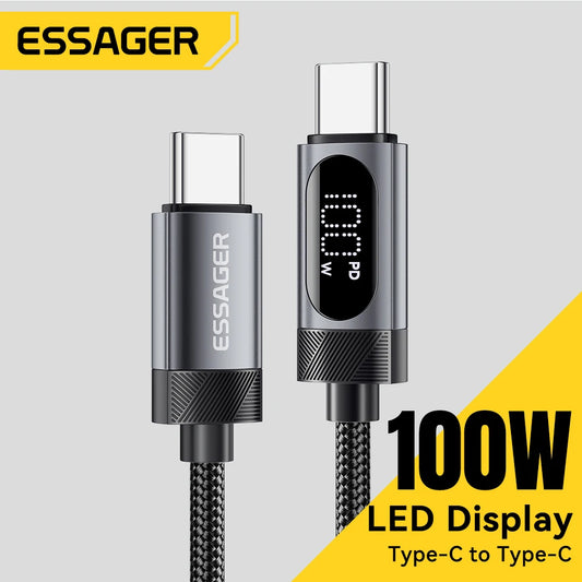 100W PD Fast Charging USB-C Cable with Digital Power Display