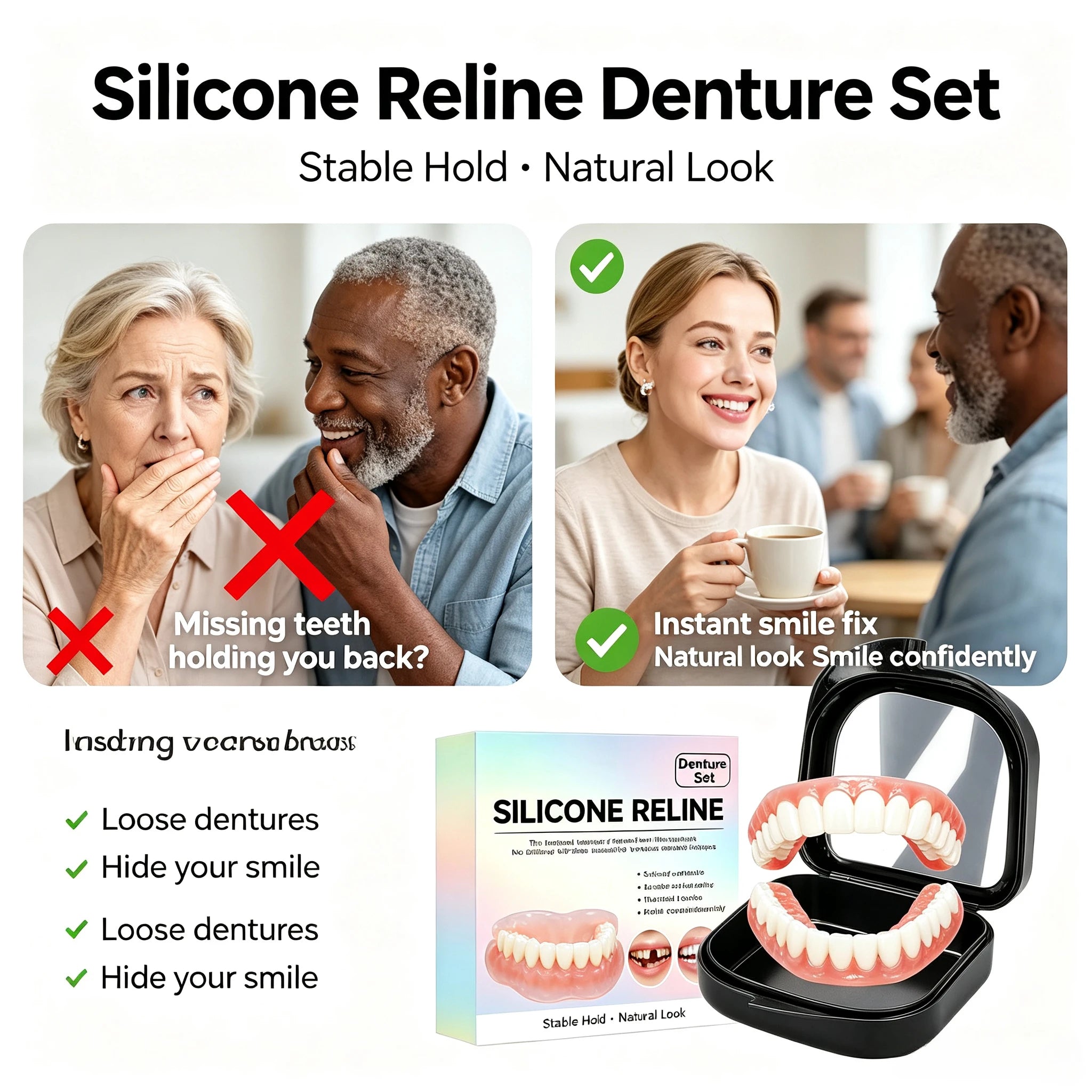 Natural Fit Silicone Dentures - Instant Cosmetic Smile & Oral Comfort - 4