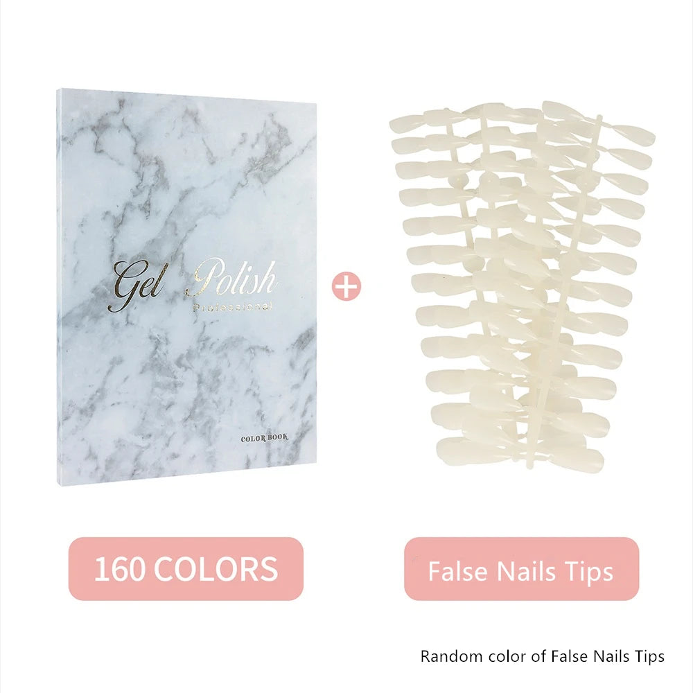 160 Colors Nail Swatch Book & False Nail Tips Display Chart