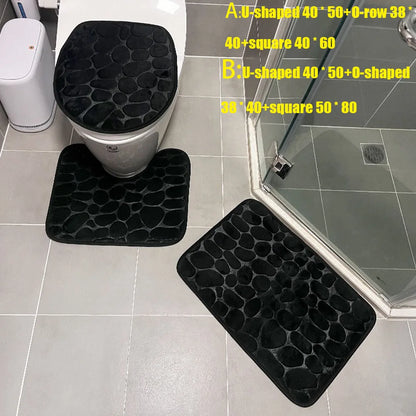 3-Piece Cobblestone Bath Mat Set - Non-Slip & Absorbent