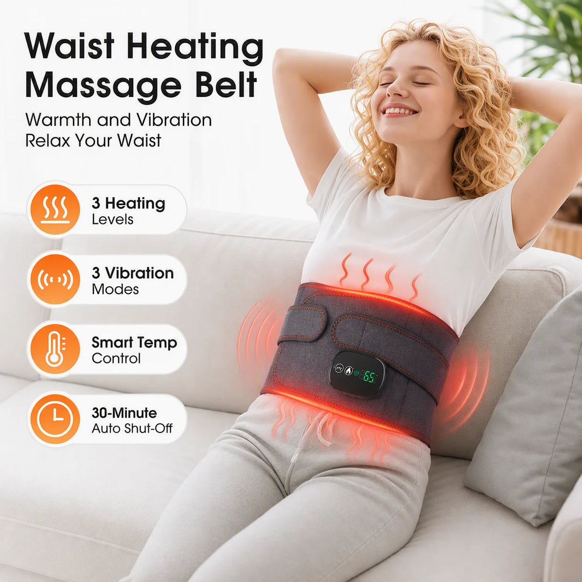 Heated Waist Massager Belt with Vibration Therapy for Back Pain Relief