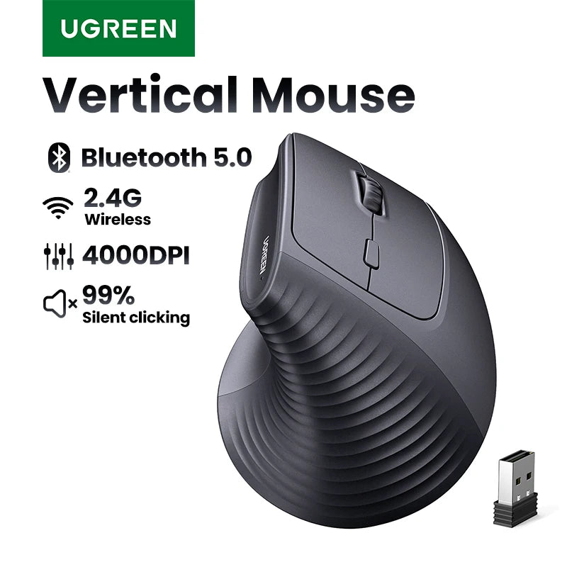 Ergonomic Vertical Wireless Mouse - Bluetooth & 2.4G 4000DPI Silent Mouse - 2