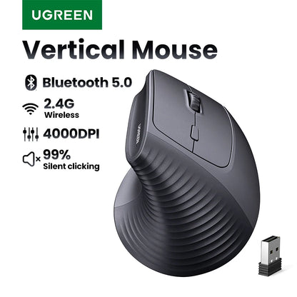 Ergonomic Vertical Wireless Mouse - Bluetooth & 2.4G 4000DPI Silent Mouse