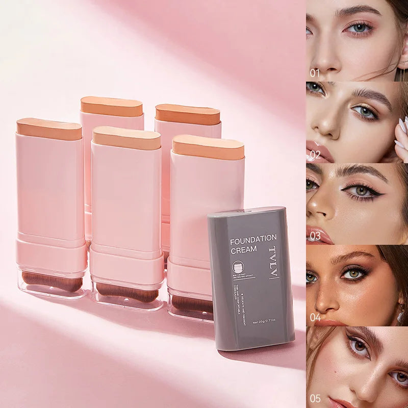 TVLV Concealing Foundation Stick - Waterproof Cream Foundation with Brush - 2
