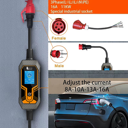 11KW Portable 3-Phase EV Charger Type 2 Adjustable Charging Box