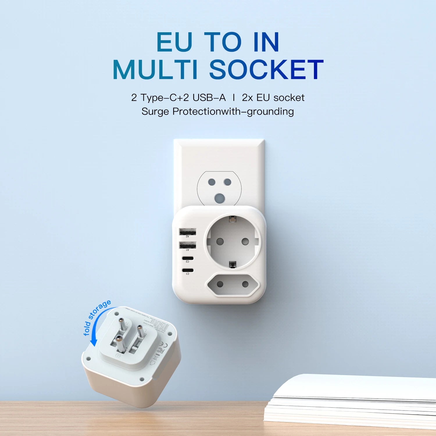 6-in-1 South Africa Travel Adapter with USB-C & USB-A Fast Charging - 7