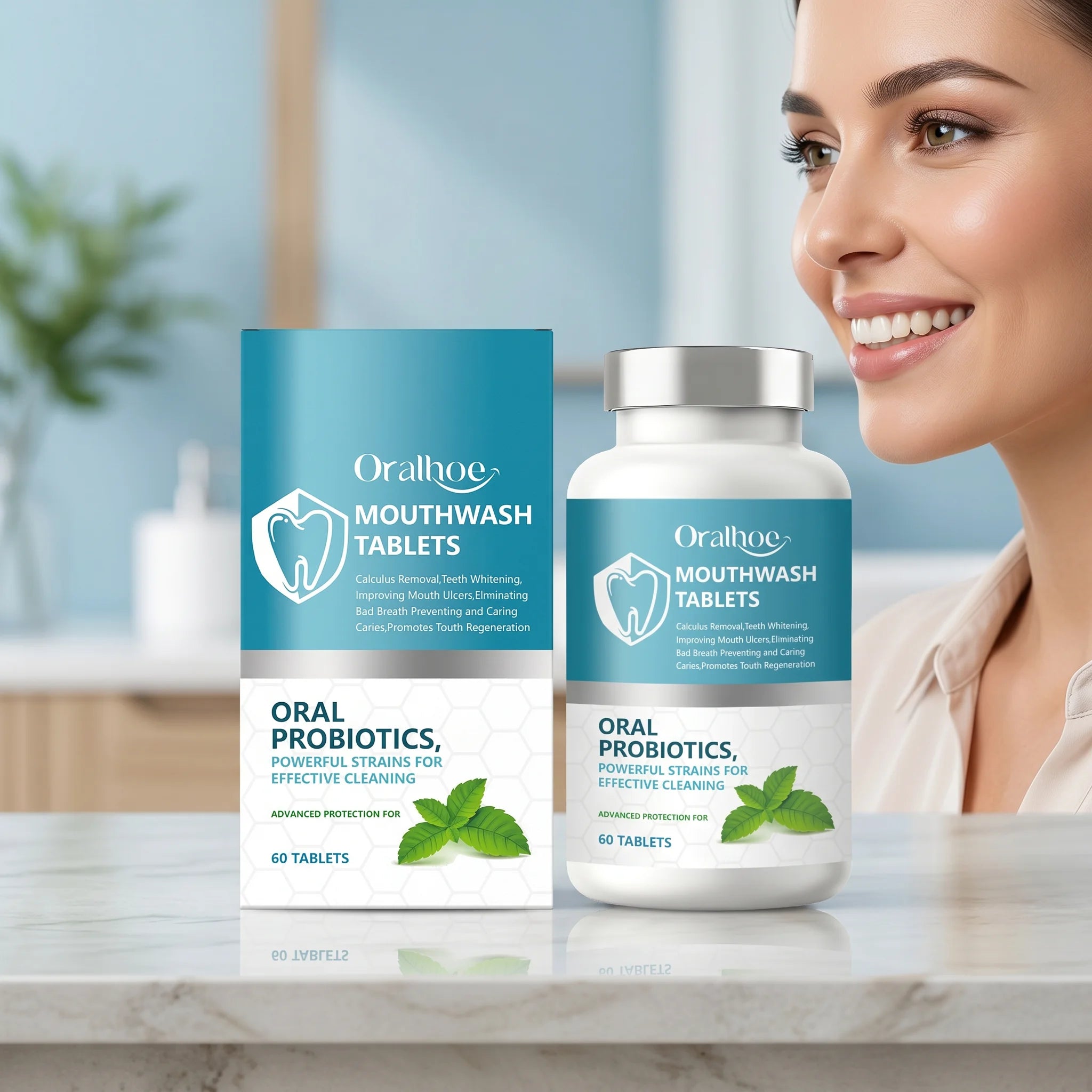 Probiotic Teeth Whitening Mouthwash Tablets for Fresh Breath & Oral Care - 1