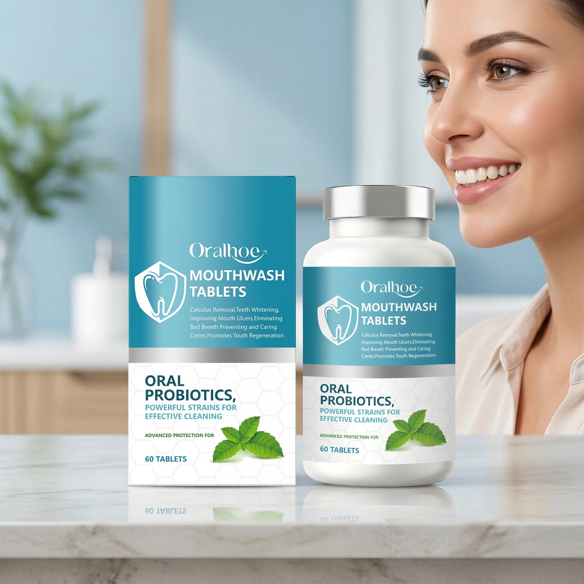 Probiotic Teeth Whitening Mouthwash Tablets for Fresh Breath & Oral Care