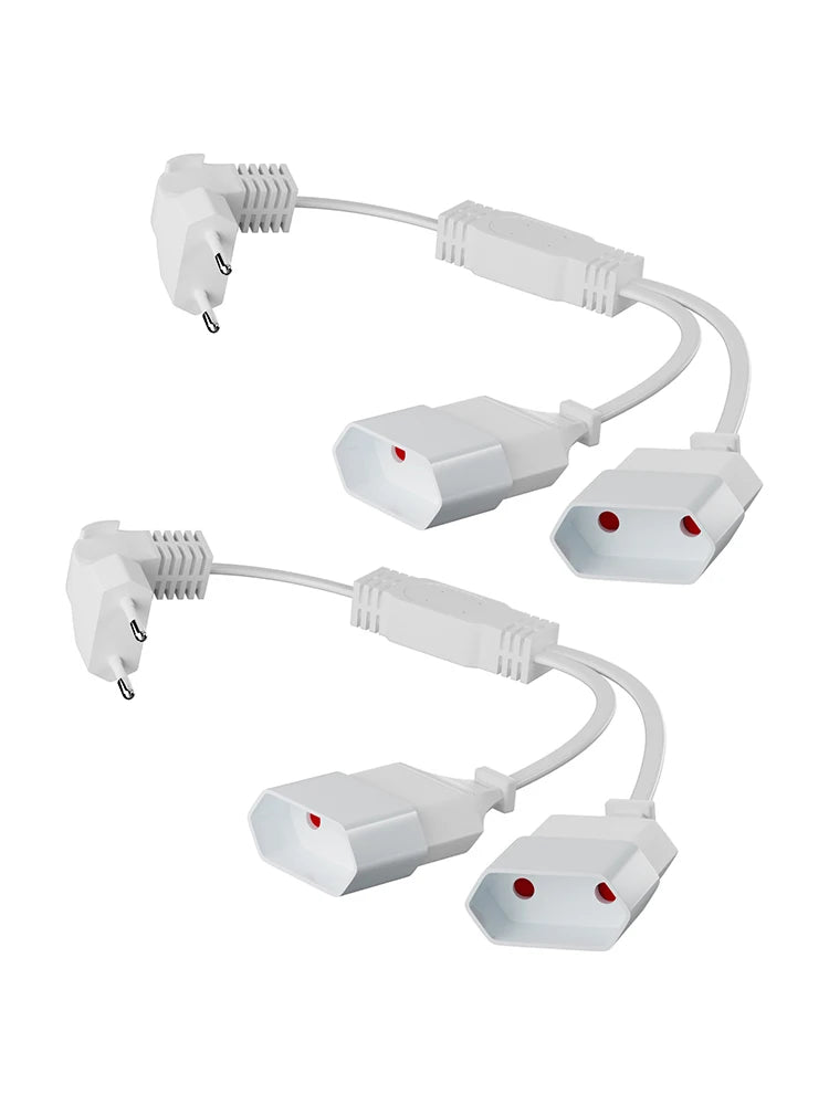 28cm EU Power Extension Cable - Type C Euro Plug to Double Socket Adapter