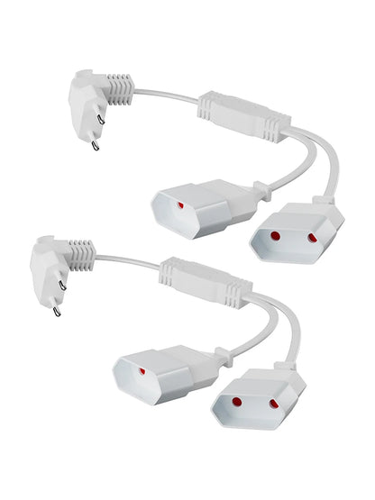 28cm EU Power Extension Cable - Type C Euro Plug to Double Socket Adapter