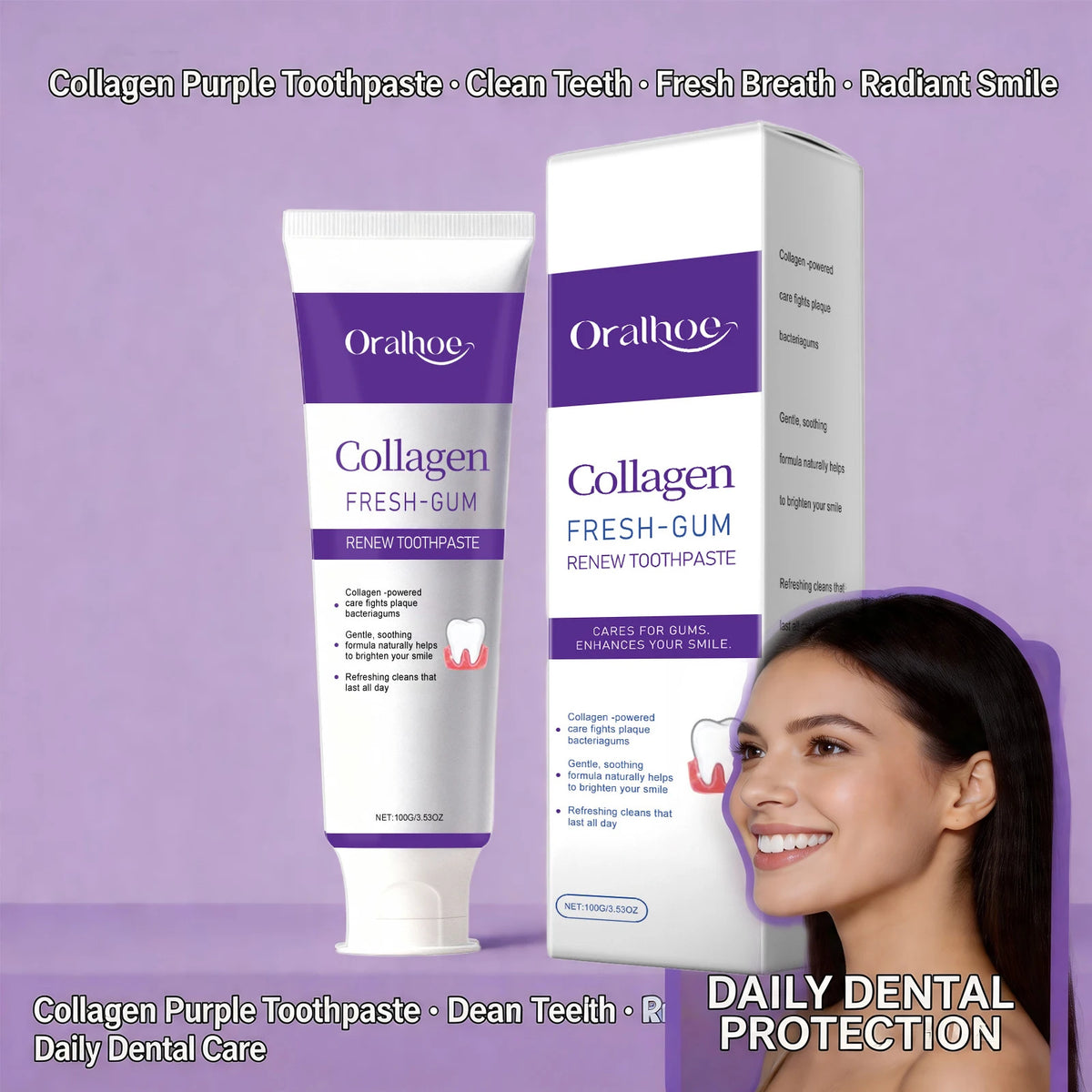 Collagen Purple Toothpaste for Teeth Whitening, Deep Cleaning & Fresh Breath